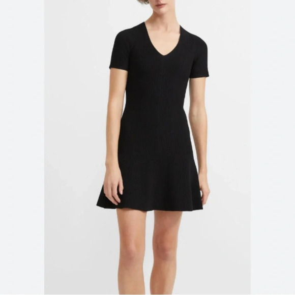 Theory Knit Ribbed Flare Mini Dress in Black Womens Size P - Picture 1 of 8